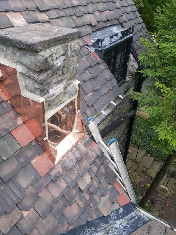 Copper Chimney Flashing Clay Tile Roof After
